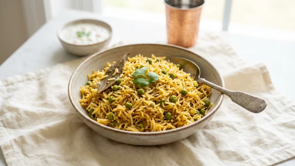 शादियों वाला मटर पुलाव अब घर पर सिर्फ 10 मिनट में, यह सीक्रेट मसाला बदल देगा स्वाद!